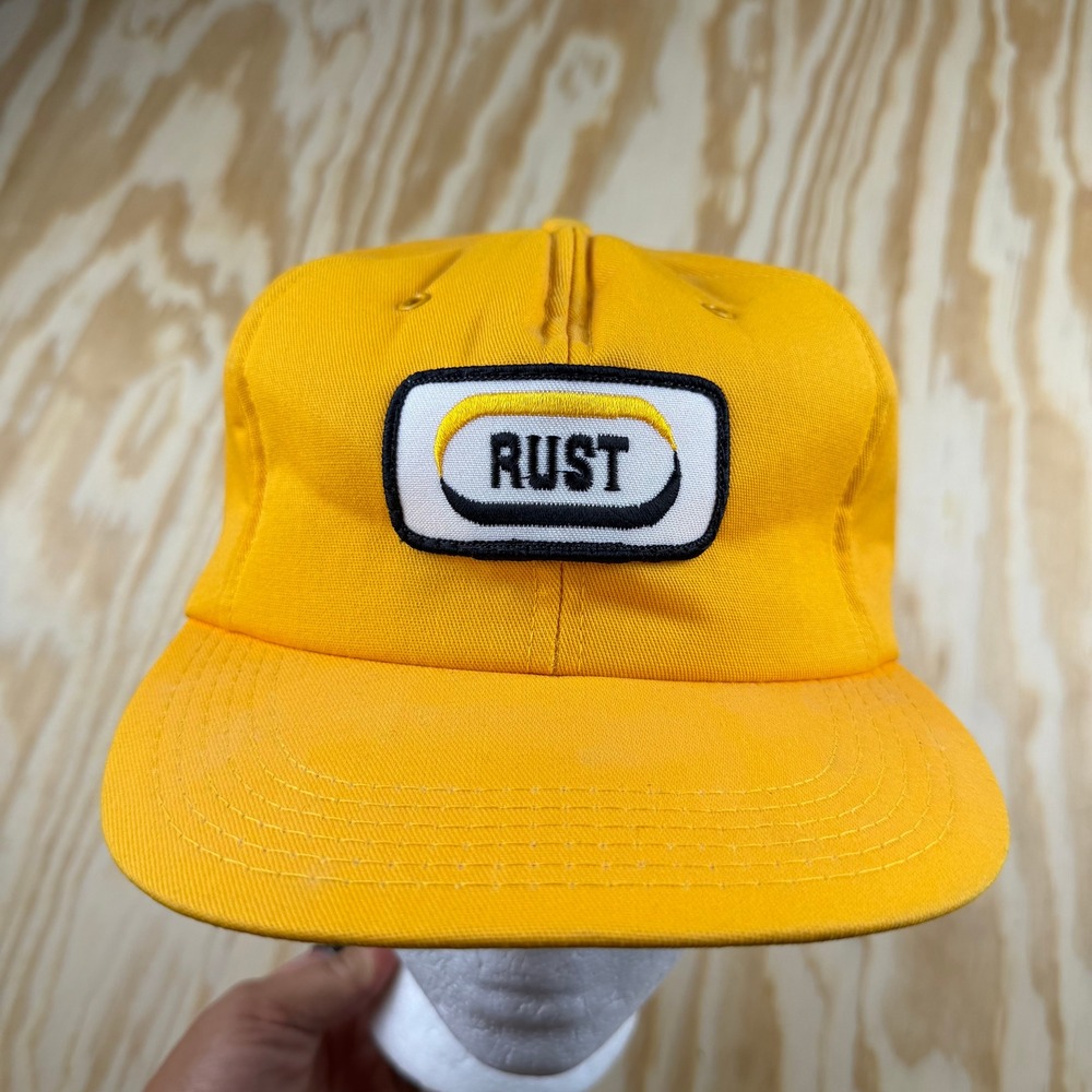 Vintage Caterpillar CAT Rust Trucker Hat Tonkin Yellow Snapback Made in USA